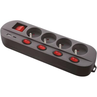 Gefom Listwa zasilająca, czarna, 4 x gniazdo 16A+T, 5 przełączników, ładowarka USB C i A, możliwość szybkiego ładowania, kabel 1,5 m Gefom Listwa zasilająca, czarna, 4 x gniazdo 16A+T, 5 przełączników, ładowarka USB C i A, możliwość szybkiego ładowania, kabel 1,5 m