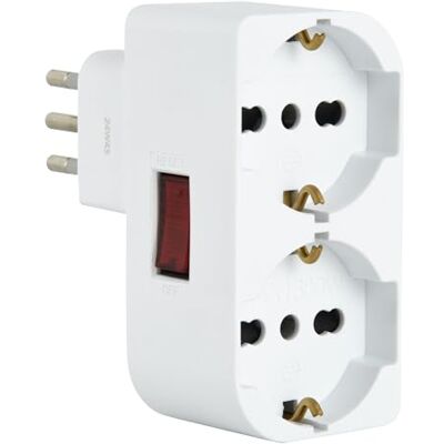 Electraline 71948 dwuosobowy adapter, dwuosobowy adapter P40, uniwersalny (10/16 A + niemiecki schuko), mała wtyczka 10 A, nie nakładająca się na gniazda/przełączniki, włącznik/wyłącznik Electraline 71948 dwuosobowy adapter, dwuosobowy adapter P40, uniwersalny (10/16 A + niemiecki schuko), mała wtyczka 10 A, nie nakładająca się na gniazda/przełączniki, włącznik/wyłącznik