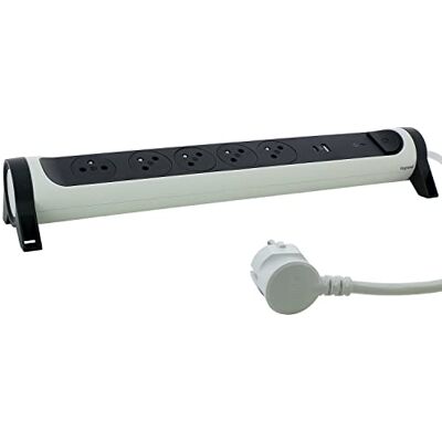 Legrand Listwa zasilająca obrotowa z przełącznikiem LED i ochroną przeciwprzepięciową 5 gniazd powierzchniowych z uziemieniem + gniazdo USB-C + gniazdo USB-A przewód 1,5 m biały i ciemnoszary Legrand Listwa zasilająca obrotowa z przełącznikiem LED i ochroną przeciwprzepięciową 5 gniazd powierzchniowych z uziemieniem + gniazdo USB-C + gniazdo USB-A przewód 1,5 m biały i ciemnoszary