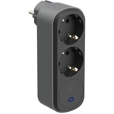Electraline 55104 Prima podwójny adapter 2 gniazda wtykowe 16 A (2P+A) z uziemieniem przednim, z ochroną przeciwprzepięciową, listwa zasilająca z 2 gniazdami Schuko, czarna/szara Electraline 55104 Prima podwójny adapter 2 gniazda wtykowe 16 A (2P+A) z uziemieniem przednim, z ochroną przeciwprzepięciową, listwa zasilająca z 2 gniazdami Schuko, czarna/szara