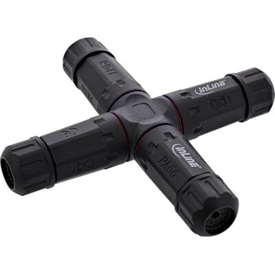 InLine Łącznik kabla sieciowego, rozdzielacz krzyżowy, wodoszczelny IP68, 4-drożny, 3-biegunowy, gwint M20, średnica kabla 4-14 mm, 500 V, 24 A, uszczelka silikonowa, nylon, czarny, 69927V InLine Łącznik kabla sieciowego, rozdzielacz krzyżowy, wodoszczelny IP68, 4-drożny, 3-biegunowy, gwint M20, średnica kabla 4-14 mm, 500 V, 24 A, uszczelka silikonowa, nylon, czarny, 69927V