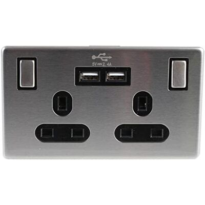 PRO-ELEC PRO ELEC PELB1138 Bezśrubowe gniazdo przełączane z 2 portami USB zmieniającymi 2 gniazdami dwubiegunowymi 13 A Stal nierdzewna PRO-ELEC PRO ELEC PELB1138 Bezśrubowe gniazdo przełączane z 2 portami USB zmieniającymi 2 gniazdami dwubiegunowymi 13 A Stal nierdzewna