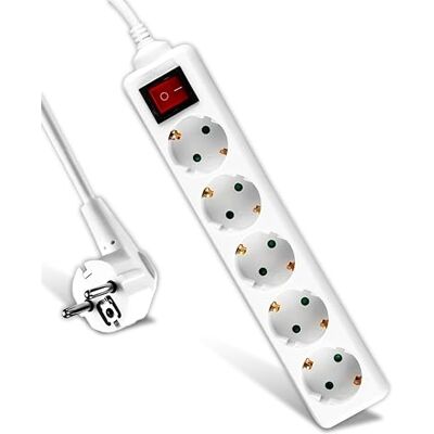 V-TAC Listwa zasilająca 5 gniazd z przełącznikiem i kablem 1,5 m, listwa zasilająca z 5 gniazdami Shuko 16 A, do domu, biura, sklepu, garażu, 250 V, elektryczna, kompaktowa i praktyczna, biała V-TAC Listwa zasilająca 5 gniazd z przełącznikiem i kablem 1,5 m, listwa zasilająca z 5 gniazdami Shuko 16 A, do domu, biura, sklepu, garażu, 250 V, elektryczna, kompaktowa i praktyczna, biała