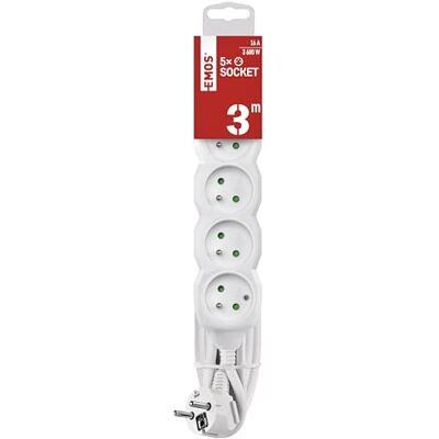EMOS listwa zasilająca 5 gniazd, 3 m, gniazda 45°, 250 V 16 A 3680 W, izolacja PVC 1,5 mm², IP20 do wnętrza, biała EMOS listwa zasilająca 5 gniazd, 3 m, gniazda 45°, 250 V 16 A 3680 W, izolacja PVC 1,5 mm², IP20 do wnętrza, biała