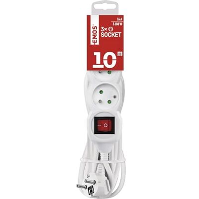 EMOS listwa zasilająca 3 gniazda, 10 m, z wyłącznikiem, gniazda 45°,250V EMOS listwa zasilająca 3 gniazda, 10 m, z wyłącznikiem, gniazda 45°,250V