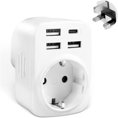 Carehabi Adapter podróżny UK Adapter Anglia wtyczka Niemcy z 3 USB C + 1 USB-C, adapter do gniazdka, wtyczka podróżna, adapter prądu do Irlandii, Wielkiej Brytanii, ładowarka ścienna, stacja ładująca Carehabi Adapter podróżny UK Adapter Anglia wtyczka Niemcy z 3 USB C + 1 USB-C, adapter do gniazdka, wtyczka podróżna, adapter prądu do Irlandii, Wielkiej Brytanii, ładowarka ścienna, stacja ładująca