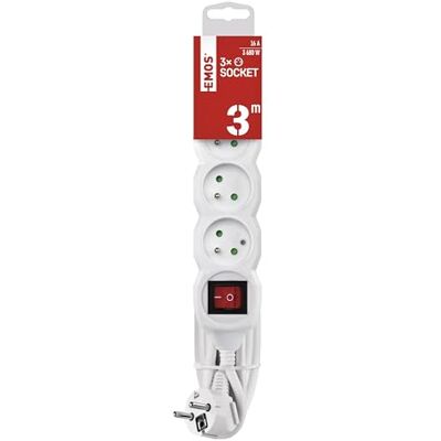 EMOS listwa zasilająca 3 gniazda, 3 m, z wyłącznikiem, gniazda 45°, 250 V 16 A, izolacja PVC 1,5 mm², IP20 do wnętrza, biała EMOS listwa zasilająca 3 gniazda, 3 m, z wyłącznikiem, gniazda 45°, 250 V 16 A, izolacja PVC 1,5 mm², IP20 do wnętrza, biała