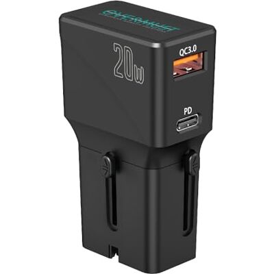OVERMUST Travell Wall Charger uniwersalny adapter podróżny z gniazdem USB-C i USB-A, idealny adapter podróżny, kompatybilny z gniazdami w 200 krajach USA, UE, UK, AU, moc do 20W OVERMUST Travell Wall Charger uniwersalny adapter podróżny z gniazdem USB-C i USB-A, idealny adapter podróżny, kompatybilny z gniazdami w 200 krajach USA, UE, UK, AU, moc do 20W