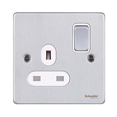Schneider Electric Ultimate Low Profile Gniazdo elektryczne z pojedynczym przełącznikiem 13 A GU3510WBC szczotkowany chrom z białą wkładką Schneider Electric Ultimate Low Profile Gniazdo elektryczne z pojedynczym przełącznikiem 13 A GU3510WBC szczotkowany chrom z białą wkładką