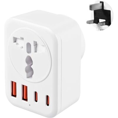 Carehabi Adapter podróżny UK wtyczka UK z 2 USB C + 2 USB-A, uniwersalne gniazdko elektryczne gniazdo podróżne zasilacz sieciowy do Anglii, Irlandii, Szkocji Carehabi Adapter podróżny UK wtyczka UK z 2 USB C + 2 USB-A, uniwersalne gniazdko elektryczne gniazdo podróżne zasilacz sieciowy do Anglii, Irlandii, Szkocji