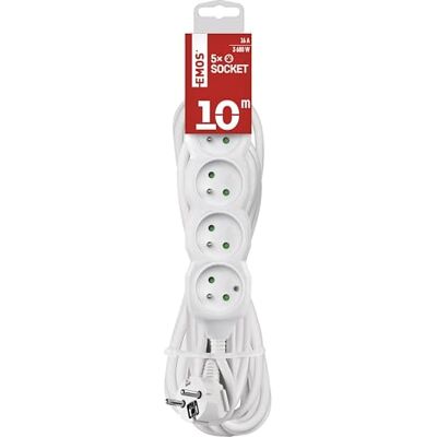 EMOS listwa zasilająca 5 gniazd, 10 m, gniazda 45°, 250 V 16 A 3680 W, izolacja PVC 1,5 mm², IP20 do wnętrza, biała EMOS listwa zasilająca 5 gniazd, 10 m, gniazda 45°, 250 V 16 A 3680 W, izolacja PVC 1,5 mm², IP20 do wnętrza, biała
