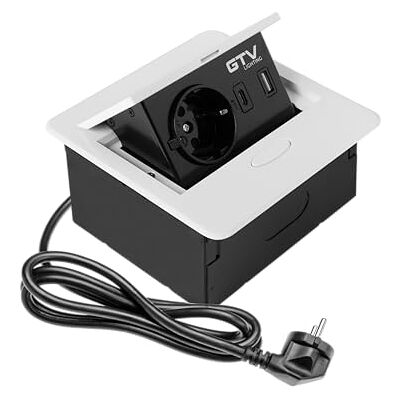 GTV Gniazdo meblowe AVARO, 1 x gniazdko Schuko, USB A+C, długość kabla 1,5 m, kolor biały, do biur, blatu stołu, kuchni i biura kompaktowe wymiary GTV Gniazdo meblowe AVARO, 1 x gniazdko Schuko, USB A+C, długość kabla 1,5 m, kolor biały, do biur, blatu stołu, kuchni i biura kompaktowe wymiary