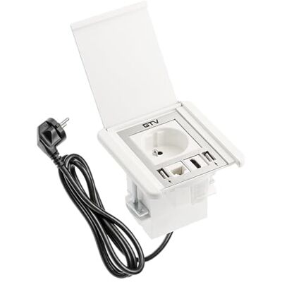 GTV Gniazdko meblowe FLIP, gniazdo do zabudowy, 1 x gniazdo Schuko, 2 x USB A, 1 x RJ45, 1 x HDMI, długość kabla 1,5 m, kolor biały, do biurka, blatu stołu, kuchni i biura GTV Gniazdko meblowe FLIP, gniazdo do zabudowy, 1 x gniazdo Schuko, 2 x USB A, 1 x RJ45, 1 x HDMI, długość kabla 1,5 m, kolor biały, do biurka, blatu stołu, kuchni i biura