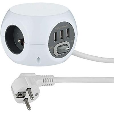 Electraline 35443 Mini Cube - 3 porty USB 2.4A - 3M przedłużacz - Biały Electraline 35443 Mini Cube - 3 porty USB 2.4A - 3M przedłużacz - Biały