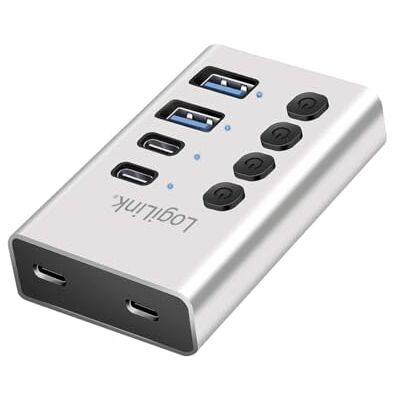 LogiLink UA0446 USB 3.2 Gen1 Hub z 4 portami i kablem/adapterem, USB typu A i USB typu C, włącznik/wyłącznik, aluminium LogiLink UA0446 USB 3.2 Gen1 Hub z 4 portami i kablem/adapterem, USB typu A i USB typu C, włącznik/wyłącznik, aluminium