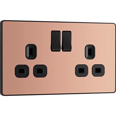 BG Electrical BG Evolve Miedź Polerowana (Black Ins) Podwójny Przełącznik 13A Wtyczka BG Electrical BG Evolve Miedź Polerowana (Black Ins) Podwójny Przełącznik 13A Wtyczka