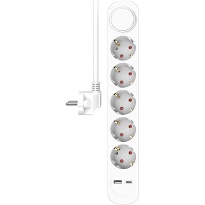 ELRO ES305 7-drożna listwa zasilająca z kablem o długości 1,5 m i przełącznikiem – 5 x gniazdko + USB + USB-C – zabezpieczenie przed dziećmi – wtyczka Schuko – maks. 3680 W – certyfikat TÜV ELRO ES305 7-drożna listwa zasilająca z kablem o długości 1,5 m i przełącznikiem – 5 x gniazdko + USB + USB-C – zabezpieczenie przed dziećmi – wtyczka Schuko – maks. 3680 W – certyfikat TÜV