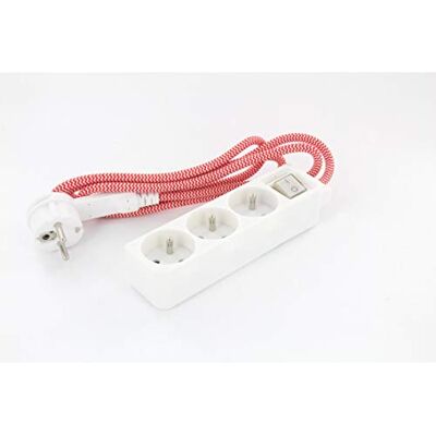 CHACON Mini blok biały dekoracyjny 3 x 16 A kabel tekstylny czerwony/biały 1,5 m + wtyk płaski 3 g 1,5 mm² CHACON Mini blok biały dekoracyjny 3 x 16 A kabel tekstylny czerwony/biały 1,5 m + wtyk płaski 3 g 1,5 mm²