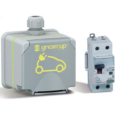 Legrand , Green' Up gniazdko elektryczne i hybrydowe typu plug-in, tryb 1&2, 1-fazowe, prąd ładowania 8-16 A, 3,7 kW, 230 V, AP, IK08, IP44, w zestawie przełącznik FI/LS, C16, 30 mA, typ F, 090470DE Legrand , Green' Up gniazdko elektryczne i hybrydowe typu plug-in, tryb 1&2, 1-fazowe, prąd ładowania 8-16 A, 3,7 kW, 230 V, AP, IK08, IP44, w zestawie przełącznik FI/LS, C16, 30 mA, typ F, 090470DE