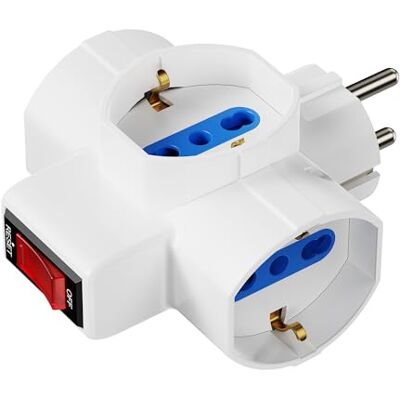 Ewent Potrójny zasilacz elektryczny, gniazdo wtykowe 3 w 1 z włącznikiem wł./wył., 3 pozycje uniwersalne Schuko 10/16A, wtyczka Schuko 2P+T 16 A, niemiecki i francuski standard kombinowany, ochrona Ewent Potrójny zasilacz elektryczny, gniazdo wtykowe 3 w 1 z włącznikiem wł./wył., 3 pozycje uniwersalne Schuko 10/16A, wtyczka Schuko 2P+T 16 A, niemiecki i francuski standard kombinowany, ochrona