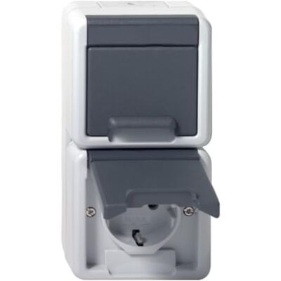 GIRA 478030 WG AP podwójne gniazdko z zestykiem ochronnym 16 A 250 V ~ pionowe z pokrywą na zawiasach, szare GIRA 478030 WG AP podwójne gniazdko z zestykiem ochronnym 16 A 250 V ~ pionowe z pokrywą na zawiasach, szare