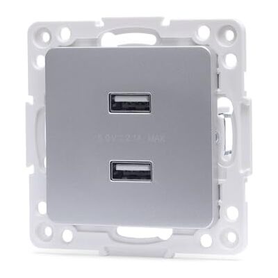 Levitantes Gniazdo USB – 2 gniazda USB, typ niemiecki/francuski, kolor srebrny, idealne do ładowania i przesyłania danych*,* Levitantes Gniazdo USB – 2 gniazda USB, typ niemiecki/francuski, kolor srebrny, idealne do ładowania i przesyłania danych*,*