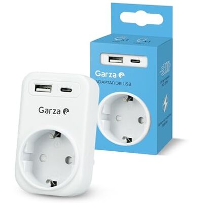Garza Adapter 3 w 1 z 1 gniazdem Schuko + 1 USB-A QC3.0 + 1 USB-C PD20W, szybkie ładowanie 20 W, ochrona dzieci, 3680 W, przenośny i bezpieczny Garza Adapter 3 w 1 z 1 gniazdem Schuko + 1 USB-A QC3.0 + 1 USB-C PD20W, szybkie ładowanie 20 W, ochrona dzieci, 3680 W, przenośny i bezpieczny