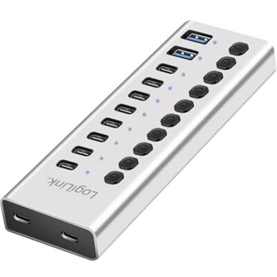 LogiLink UA0448 USB 3.2 Gen1 Hub z 10 portami i kablem/adapterem, USB typu A i USB typu C, włącznik/wyłącznik, aluminium LogiLink UA0448 USB 3.2 Gen1 Hub z 10 portami i kablem/adapterem, USB typu A i USB typu C, włącznik/wyłącznik, aluminium