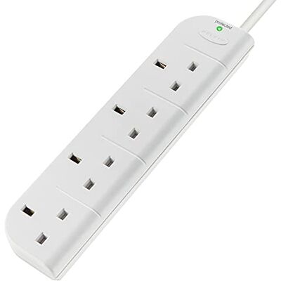 Belkin Seria E 4 wtyczka SurgeStrip ochrona przeciwprzepięciowa przewód przedłużający 1 m, biały Belkin Seria E 4 wtyczka SurgeStrip ochrona przeciwprzepięciowa przewód przedłużający 1 m, biały