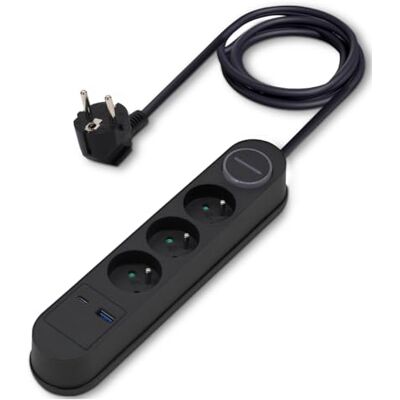 Waytex 52133 Listwa zasilająca i USB + USB C, 3 gniazda elektryczne 16A 2P+T, 1 USB A + 1USB C PD20W, kabel 1,50 m, zabezpieczenie dzieci, CE NF, czarna Waytex 52133 Listwa zasilająca i USB + USB C, 3 gniazda elektryczne 16A 2P+T, 1 USB A + 1USB C PD20W, kabel 1,50 m, zabezpieczenie dzieci, CE NF, czarna