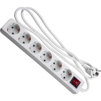Glowster Biała listwa zasilająca z 6 gniazdami Schuko z przełącznikiem, 1,5 m H5VV-F 3G1,5 m㎡, podstawa 6 gniazd Glowster Biała listwa zasilająca z 6 gniazdami Schuko z przełącznikiem, 1,5 m H5VV-F 3G1,5 m㎡, podstawa 6 gniazd