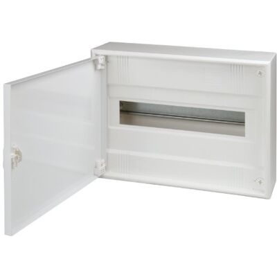 Unitec Rozdzielacz natynkowy z drzwiami, skrzynka bezpiecznikowa, mały rozdzielacz, IP30, 1 x 12 + 2 moduły, biały Unitec Rozdzielacz natynkowy z drzwiami, skrzynka bezpiecznikowa, mały rozdzielacz, IP30, 1 x 12 + 2 moduły, biały