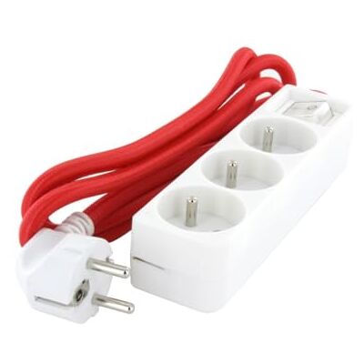 CHACON Mini blok biały dekoracyjny 3 x 16 A kabel tekstylny czerwony 1,5 m + wtyk płaski 3 g 1,5 mm² CHACON Mini blok biały dekoracyjny 3 x 16 A kabel tekstylny czerwony 1,5 m + wtyk płaski 3 g 1,5 mm²