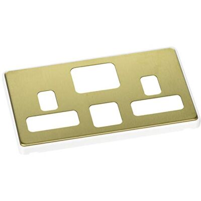 MK (ELECTRIC) MK Wymiary 2 gang 13A USB DP podwójny przełącznik ziemny gniazdo satynowe mosiężne wykończenie przednia płyta z białym wykończeniem MK (ELECTRIC) MK Wymiary 2 gang 13A USB DP podwójny przełącznik ziemny gniazdo satynowe mosiężne wykończenie przednia płyta z białym wykończeniem