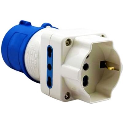 yefix Adapter przemysłowy 2P+T 16 A 250 V i gniazdo Schuko z niebieską wtyczką przemysłową CEE adapter elektryczny na kemping, do warsztatu, ogrodu, kampera, targów, łodzi yefix Adapter przemysłowy 2P+T 16 A 250 V i gniazdo Schuko z niebieską wtyczką przemysłową CEE adapter elektryczny na kemping, do warsztatu, ogrodu, kampera, targów, łodzi