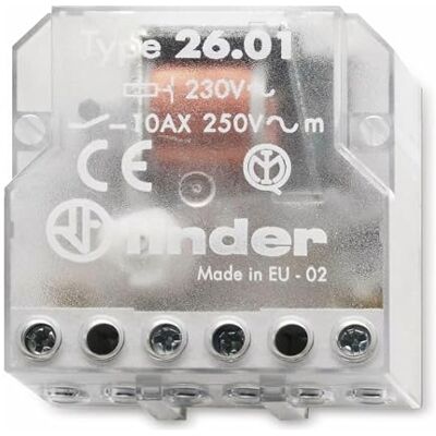 Finder 260182300000PAS Wyłącznik Impulsowy Do Puszki, 230 V AC, 1 Zestyk Zwierny, 10 A, Przezroczysty, 1 Sztuka, Finder 260182300000PAS Wyłącznik Impulsowy Do Puszki, 230 V AC, 1 Zestyk Zwierny, 10 A, Przezroczysty, 1 Sztuka,