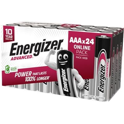 Energizer Zaawansowane – baterie AAA (24 sztuki) do 100% dłuższe Potrójna bateria A 1,5 V – idealna do urządzeń o dużym odpływie 0% opakowania z tworzywa sztucznego 10 lat trwałości Energizer Zaawansowane – baterie AAA (24 sztuki) do 100% dłuższe Potrójna bateria A 1,5 V – idealna do urządzeń o dużym odpływie 0% opakowania z tworzywa sztucznego 10 lat trwałości