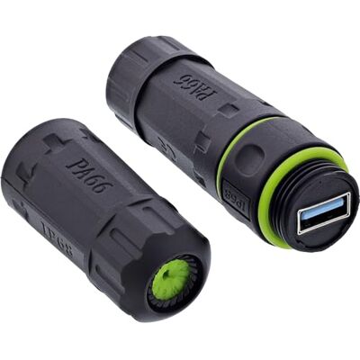 InLine Złącze kablowe USB-A, wodoszczelność IP68, ekranowane, gniazdo USB-A do gniazda, dane 5 Gb/s i prąd 5 V/2 A, przedłużacz USB do użytku na zewnątrz i technologii, 69927P InLine Złącze kablowe USB-A, wodoszczelność IP68, ekranowane, gniazdo USB-A do gniazda, dane 5 Gb/s i prąd 5 V/2 A, przedłużacz USB do użytku na zewnątrz i technologii, 69927P