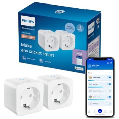Philips Smart Lighting Smart Plug Matter Type F, Automatyzacje, Sterowanie głosowe/za pomocą aplikacji, Connected by WiZ, 2 szt. Philips Smart Lighting Smart Plug Matter Type F, Automatyzacje, Sterowanie głosowe/za pomocą aplikacji, Connected by WiZ, 2 szt.