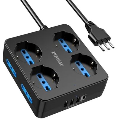 POWSAF 4 gniazda wtykowe kwadratowe, listwa zasilająca z 4 gniazdami USB i przełącznikiem, kompaktowa listwa zasilająca do domu/biura, kolor czarny POWSAF 4 gniazda wtykowe kwadratowe, listwa zasilająca z 4 gniazdami USB i przełącznikiem, kompaktowa listwa zasilająca do domu/biura, kolor czarny