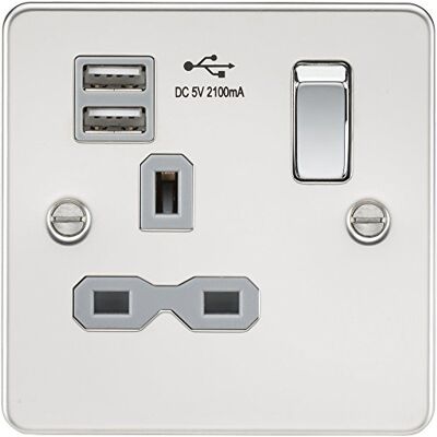 Knightsbridge FPR9901PCG płaskie gniazdo pojedyncze z podwójnym USB, polerowany chrom Knightsbridge FPR9901PCG płaskie gniazdo pojedyncze z podwójnym USB, polerowany chrom