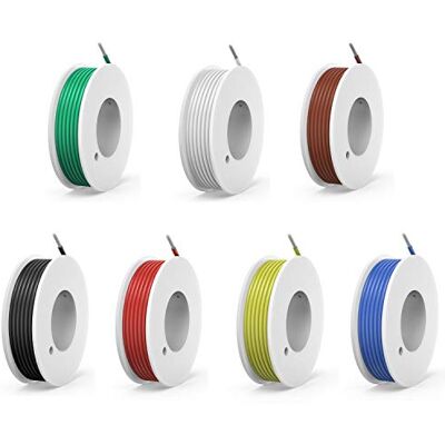 Haerkn Silikonowy przewód elektryczny 18 AWG, 7 kolorów (po 4 m), szpula 18 Gauge, zestaw elektroniczny, skrętka miedziana, elastyczny i miękki, do samodzielnego wykonania Haerkn Silikonowy przewód elektryczny 18 AWG, 7 kolorów (po 4 m), szpula 18 Gauge, zestaw elektroniczny, skrętka miedziana, elastyczny i miękki, do samodzielnego wykonania