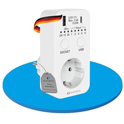Sonero Timer gniazdko elektryczne, zegar sterujący 230 V, gniazdo timera z portem USB i USB C, programowalne gniazdko sterujące, przełącznik czasowy, biały Sonero Timer gniazdko elektryczne, zegar sterujący 230 V, gniazdo timera z portem USB i USB C, programowalne gniazdko sterujące, przełącznik czasowy, biały