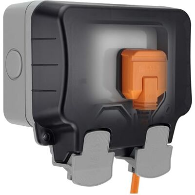 BG Electrical BG elektryczne podwójne zewnętrzne odporne na warunki atmosferyczne nieprzełączane gniazdko, klasa IP66, 13 A, szary BG Electrical BG elektryczne podwójne zewnętrzne odporne na warunki atmosferyczne nieprzełączane gniazdko, klasa IP66, 13 A, szary
