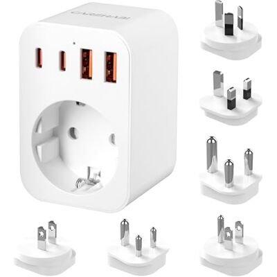 Carehabi Uniwersalny zestaw adapterów podróżnych na całym świecie, adapter wtyczki angielskiej z USB-A/Type-C, adapter wtyczki amerykańskiej typu G/B/I/A/M/D Adaptery podróżne do Wielkiej Brytanii/USA Carehabi Uniwersalny zestaw adapterów podróżnych na całym świecie, adapter wtyczki angielskiej z USB-A/Type-C, adapter wtyczki amerykańskiej typu G/B/I/A/M/D Adaptery podróżne do Wielkiej Brytanii/USA