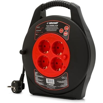 Velamp Przewijak domowy 4 gniazda standard Schuko, przewód H05VV-F3G1.0MM2, 10M, CE. Velamp Przewijak domowy 4 gniazda standard Schuko, przewód H05VV-F3G1.0MM2, 10M, CE.