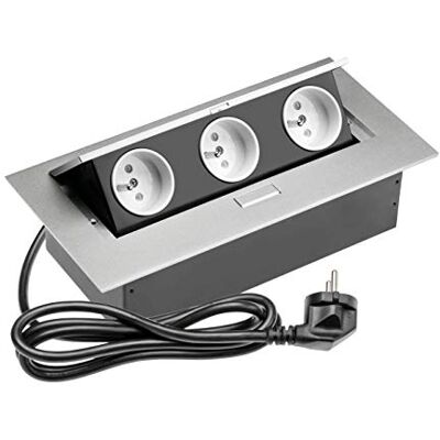 GTV Listwa zasilająca na biurko, 3 x francuski, kabel sieciowy, aluminium GTV Listwa zasilająca na biurko, 3 x francuski, kabel sieciowy, aluminium