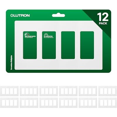Lutron Claro 4 Gang Decorator/Rocker płyta ścienna, połysk, biały (12-pak) CW-4-WH Lutron Claro 4 Gang Decorator/Rocker płyta ścienna, połysk, biały (12-pak) CW-4-WH