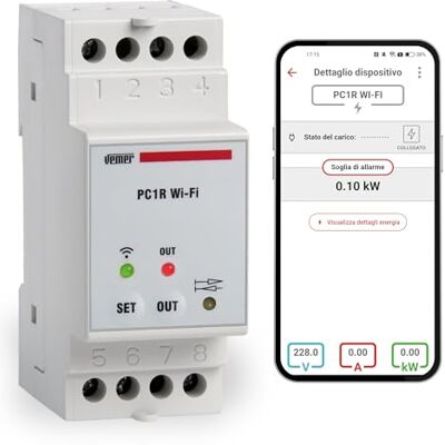 VEMER VE799700 PC1R WIFI: Inteligentny sterownik kontroli obciążenia, przekaźnik zarządzania obciążeniem WiFi z aplikacją, miernik zużycia energii, instalacja na szynie DIN, biały VEMER VE799700 PC1R WIFI: Inteligentny sterownik kontroli obciążenia, przekaźnik zarządzania obciążeniem WiFi z aplikacją, miernik zużycia energii, instalacja na szynie DIN, biały