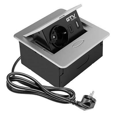 GTV Gniazdo meblowe AVARO, 1 x gniazdko Schuko, USB A+C, długość kabla 1,5 m, kolor srebrny, do biurka, blatu stołu, kuchni i biura kompaktowe wymiary GTV Gniazdo meblowe AVARO, 1 x gniazdko Schuko, USB A+C, długość kabla 1,5 m, kolor srebrny, do biurka, blatu stołu, kuchni i biura kompaktowe wymiary